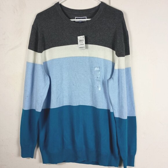 Colorblock Sweater Mens L Gray Blue Crewneck Pullover Preppy Classic Casual NEW - Picture 1 of 6